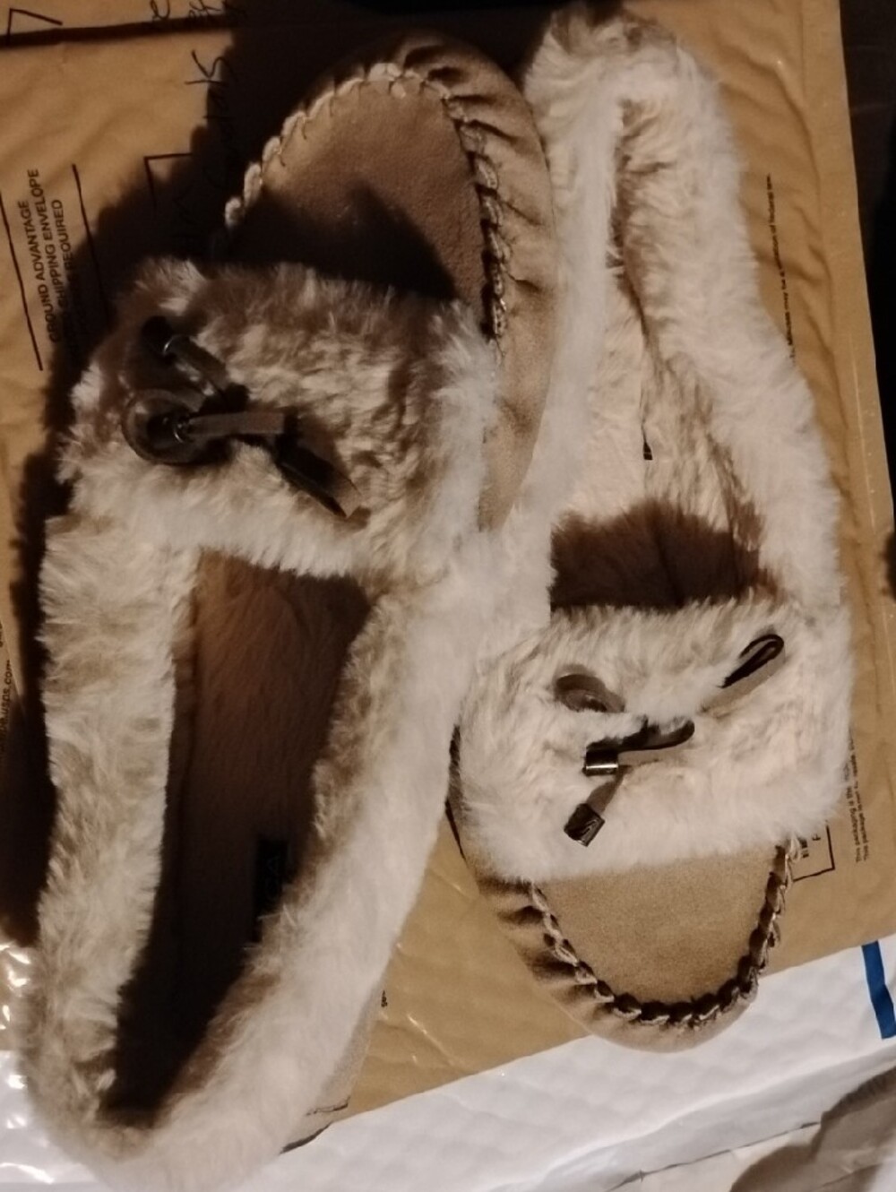 Nautica Women's Faux Shearling Moccasin Slippers - Taupe